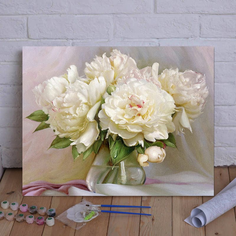 DIY Painting By Numbers - White Flowers