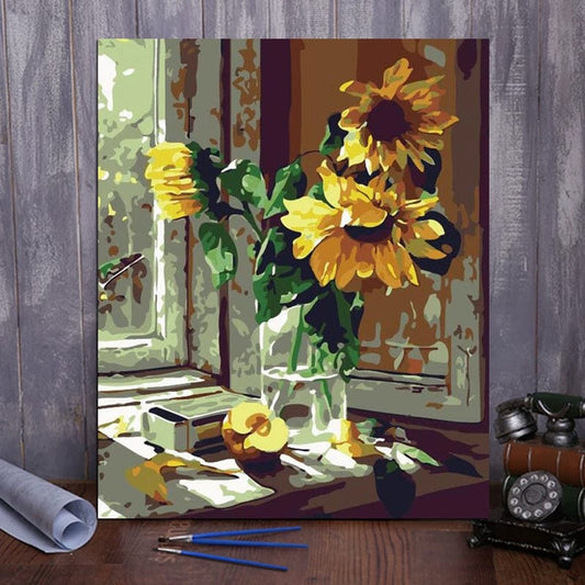 DIY Painting By Numbers - Sunflowers In A Bottle