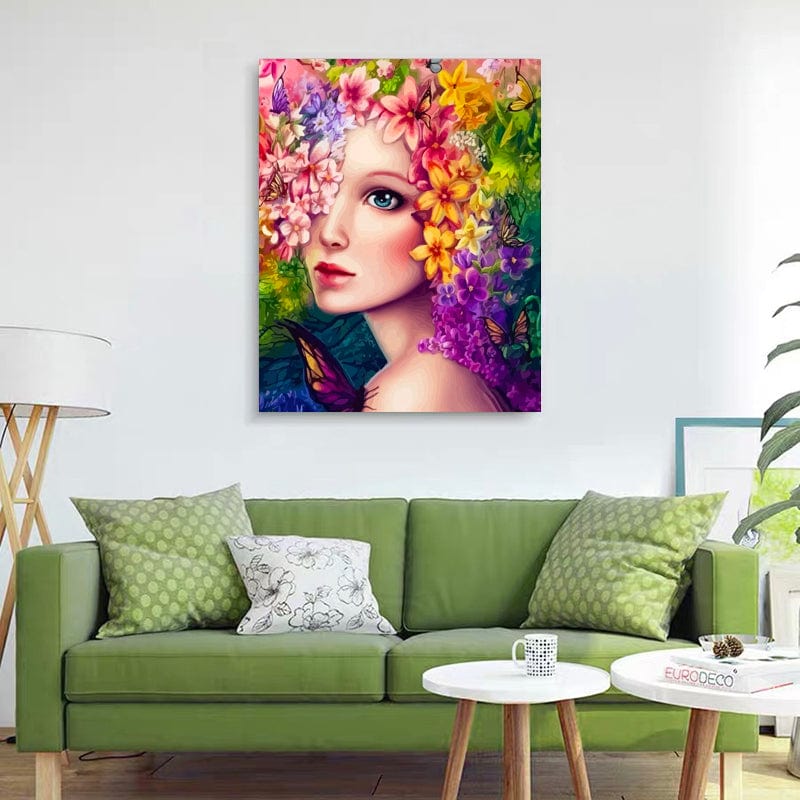 DIY Painting By Numbers -Girl With Colorful Flowers