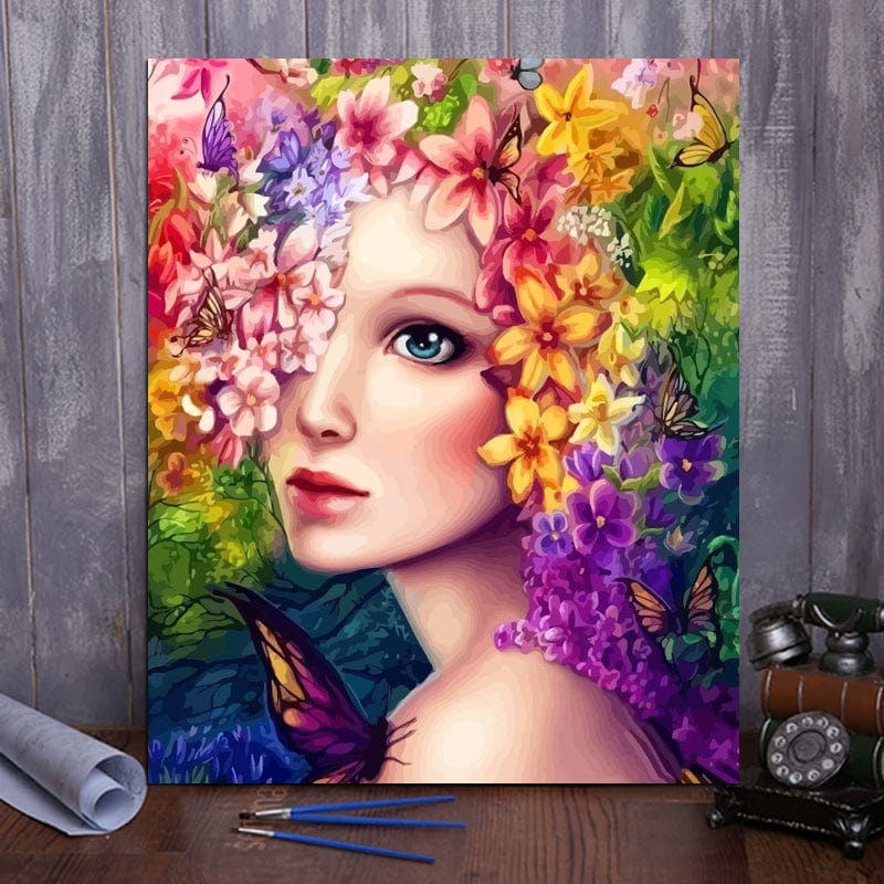 DIY Painting By Numbers -Girl With Colorful Flowers
