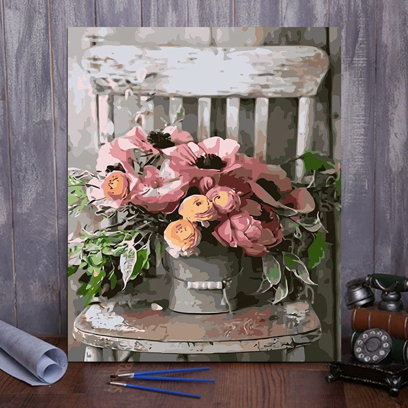 DIY Painting By Numbers - Flowers on the stool