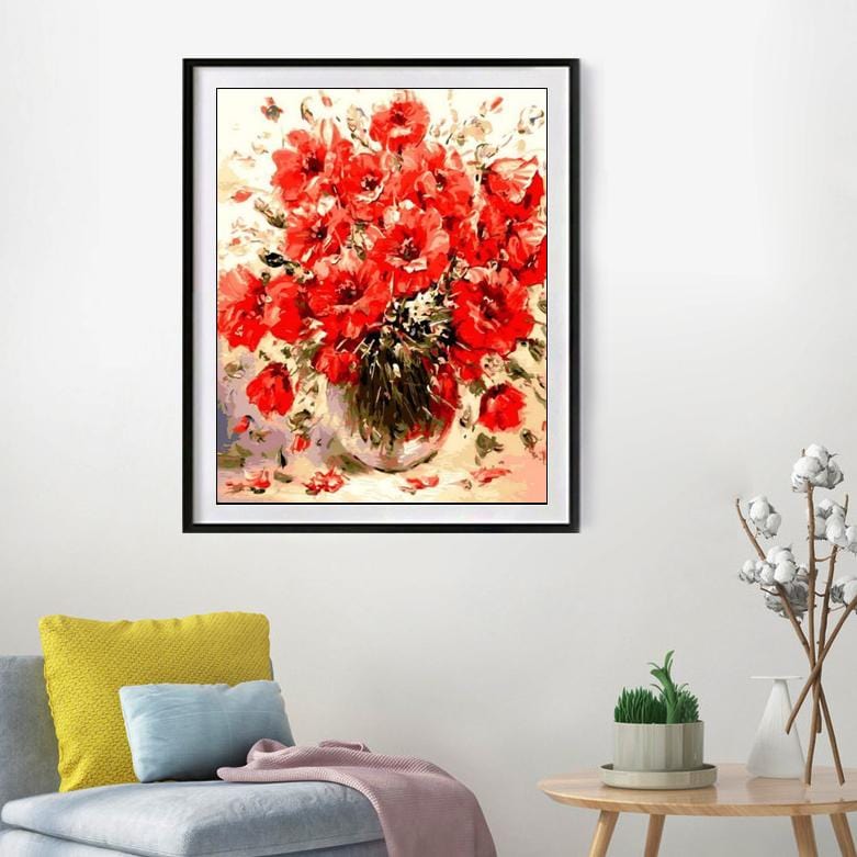 DIY Painting By Numbers - Red Flowers (16"x20" / 40x50cm)