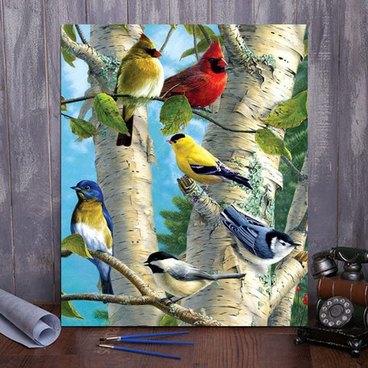 DIY Painting By Numbers -  Birds On The Tree(16"x20" / 40x50cm)