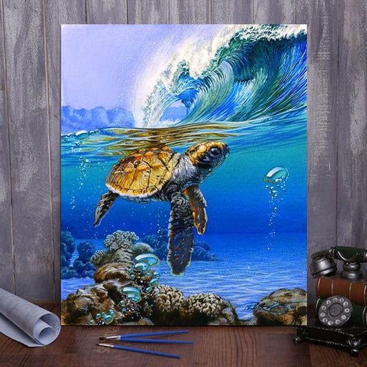 DIY Painting By Numbers -  Sea turtle (16"x20" / 40x50cm)