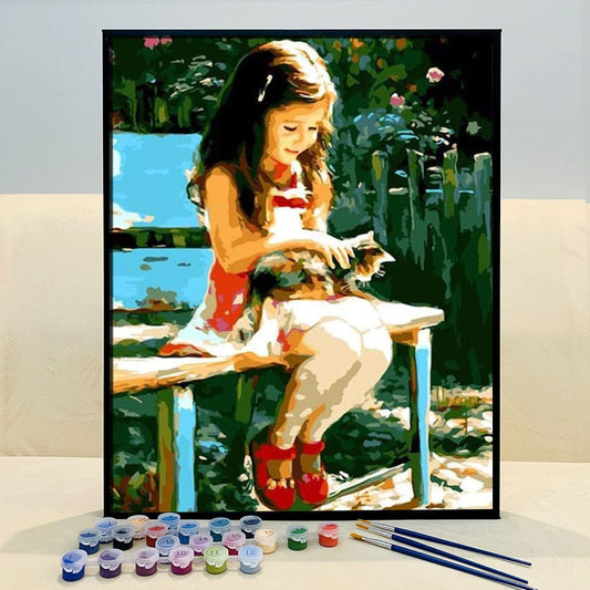 DIY Painting By Numbers - Girl's Cat Friend