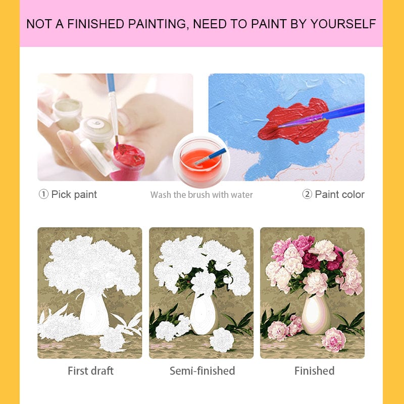 DIY Painting By Numbers -Pink and red peony flowers (16"x20" / 40x50cm)