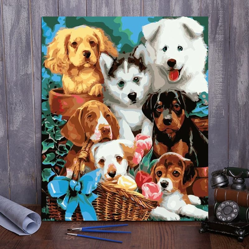 DIY Painting By Numbers - Puppies(16"x20" / 40x50cm)