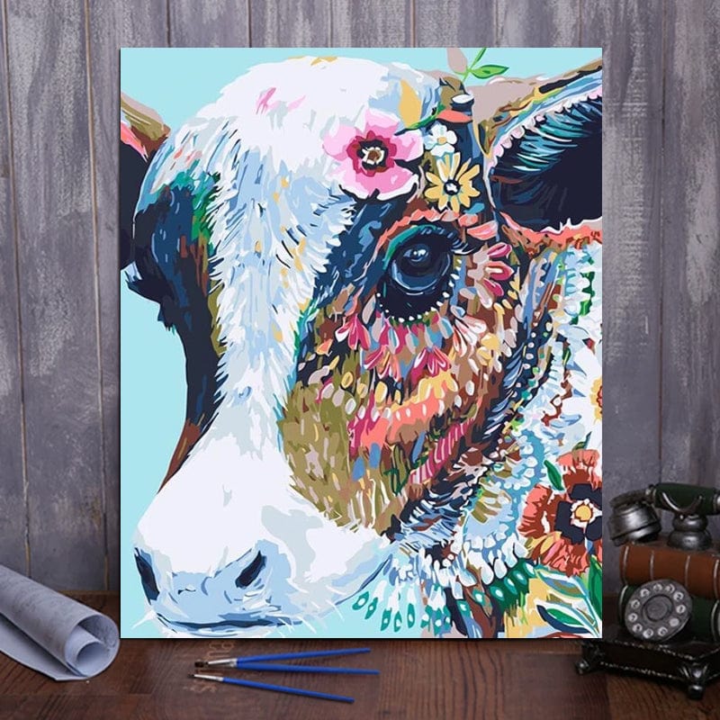 DIY Painting By Numbers -  Colorful Cow (16"x20" / 40x50cm)