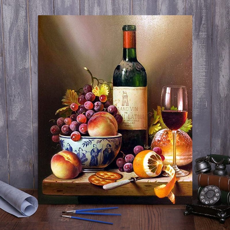 DIY Painting By Numbers - 'Red Wine & Fruit' (16"x20" / 40x50cm)