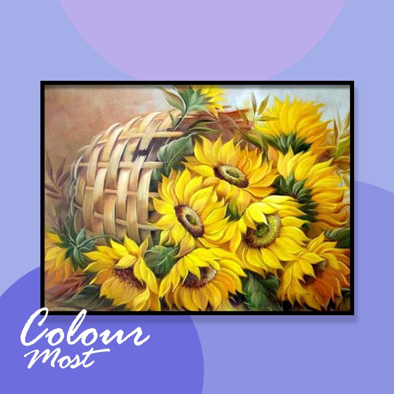 DIY Painting By Numbers - Sunflowers in a bamboo basket (16"x20" / 40x50cm)