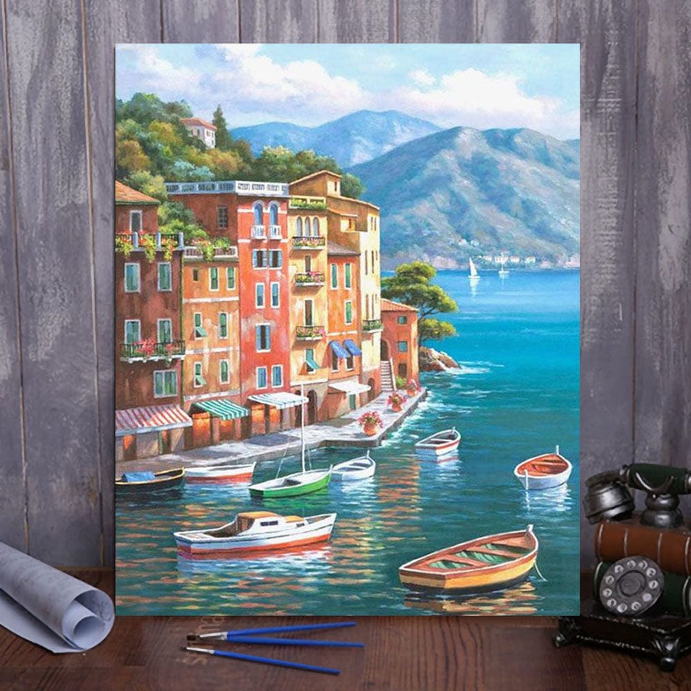 DIY Painting By Numbers -Lakeside town