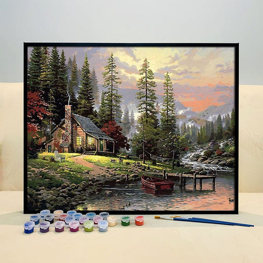 DIY Painting By Numbers - Cabin in the woods