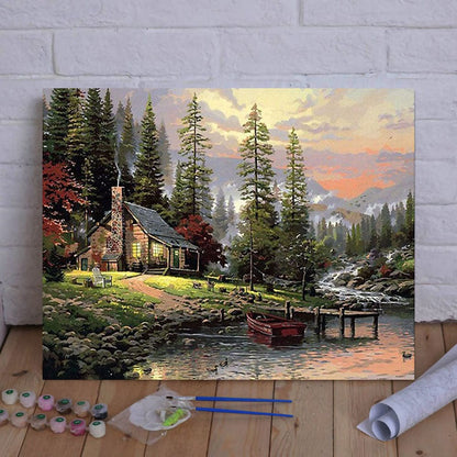 DIY Painting By Numbers - Cabin in the woods