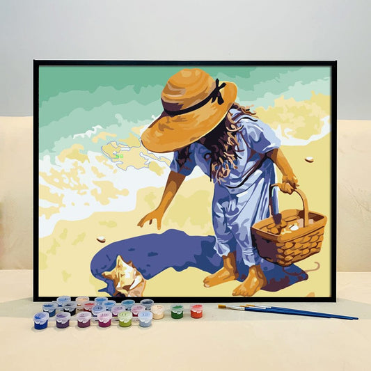 DIY Painting By Numbers - Little Girl On The Beach