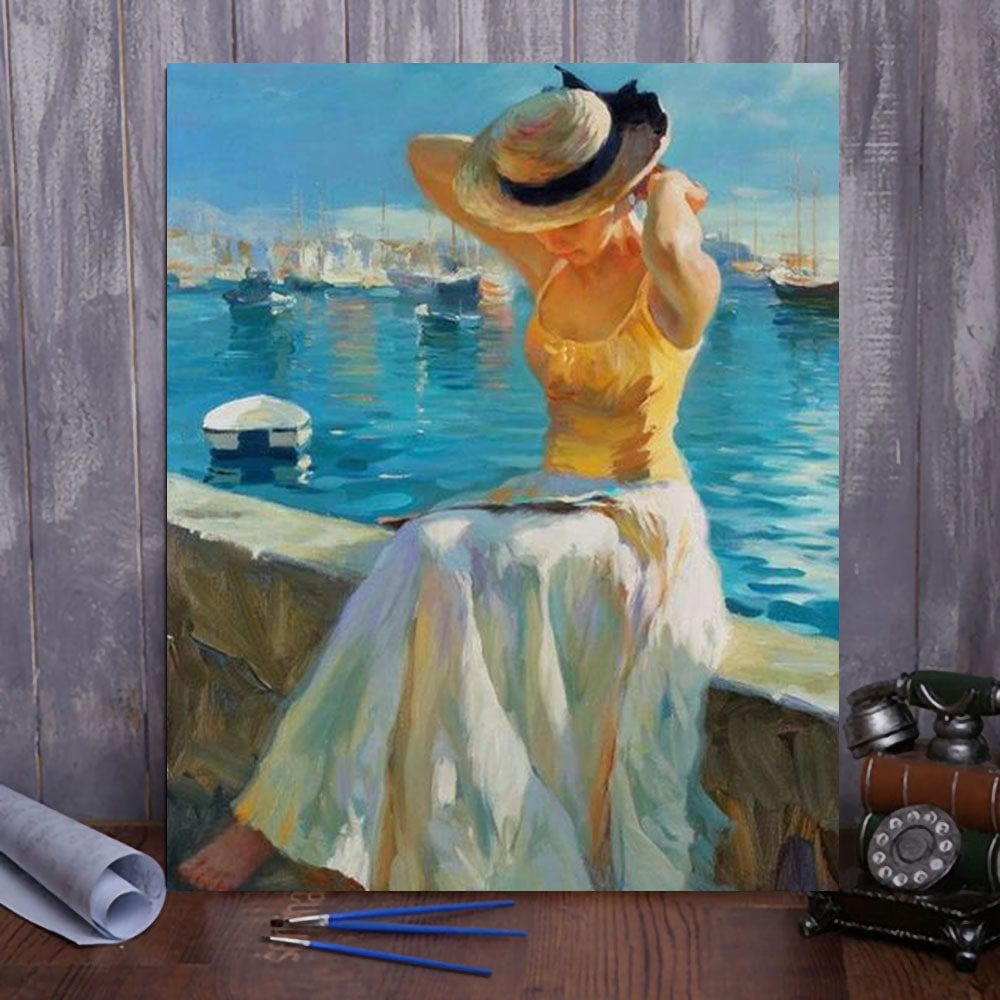 ColourMost™ DIY Painting By Numbers - 'Girl sitting by the sea' (16"x20")