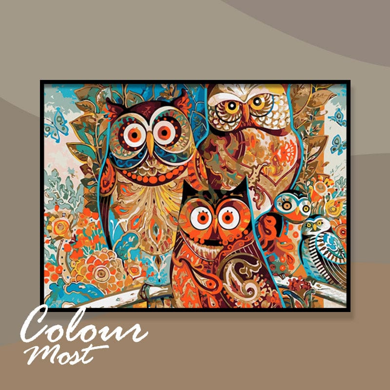DIY Painting By Numbers - Colorful Owls (16"x20" / 40x50cm)