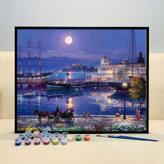 DIY Painting By Numbers -night view by the sea
