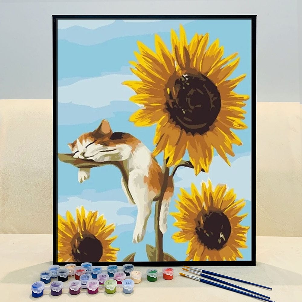 DIY Painting By Numbers - Cat's Sunflower Snooze