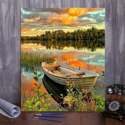 DIY Painting By Numbers -Lake ship