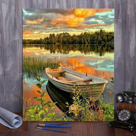 DIY Painting By Numbers -Lake ship