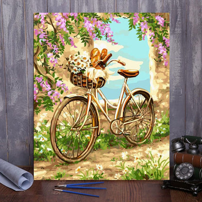 DIY Painting By Numbers -Flowers and bicycle