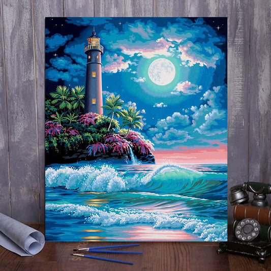 DIY Painting By Numbers - Lighthouse and waves