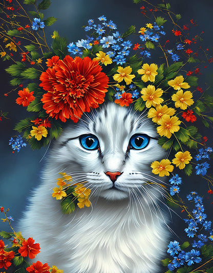 Cat And Flowers Paint By Numbers - Paint By Numbers