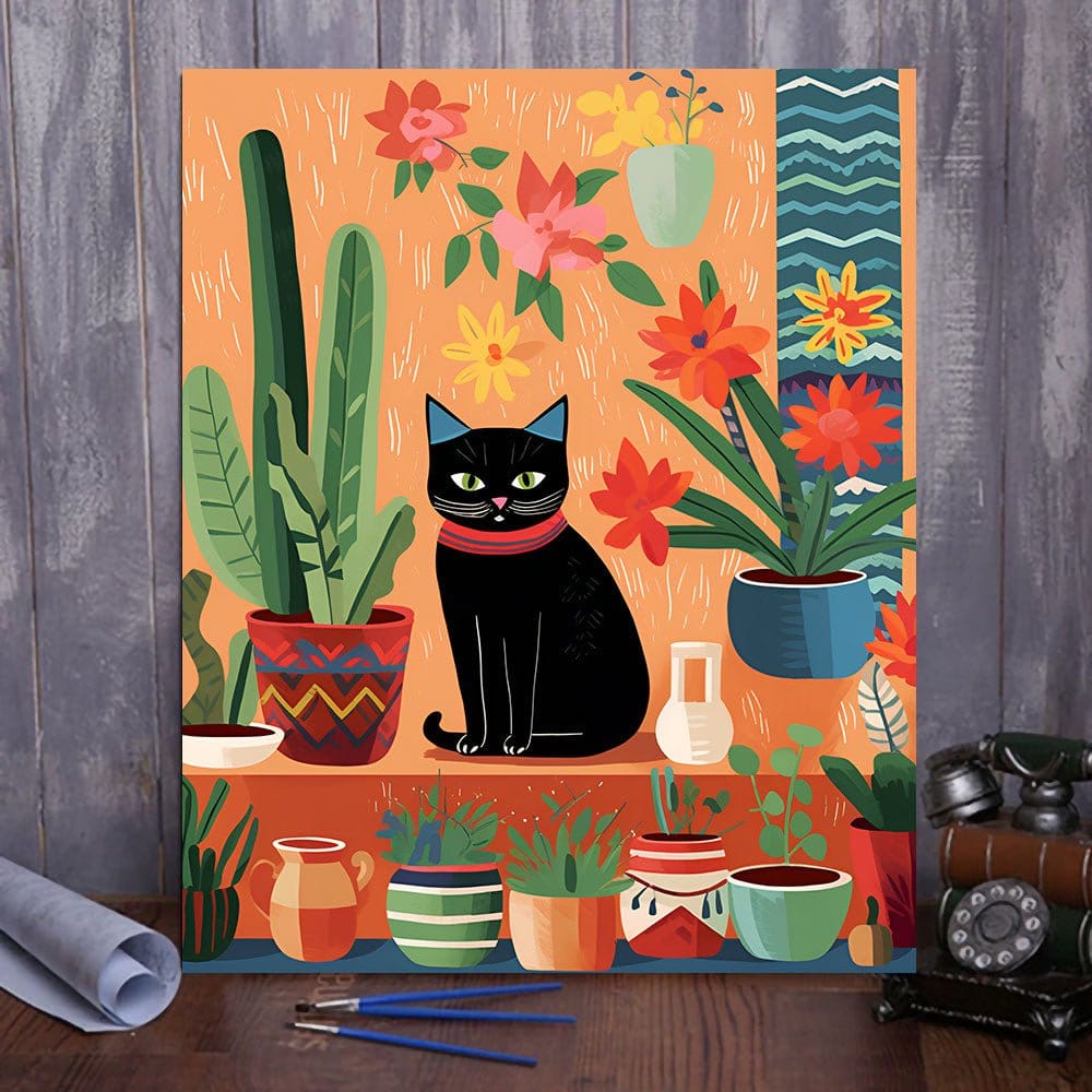 'Cat's Oasis' Paint by Numbers Kit - Dive into Artistic Serenity, A Must-Have for Cat Lovers and Painting Passionates! - ArtVibe Paint by Numbers