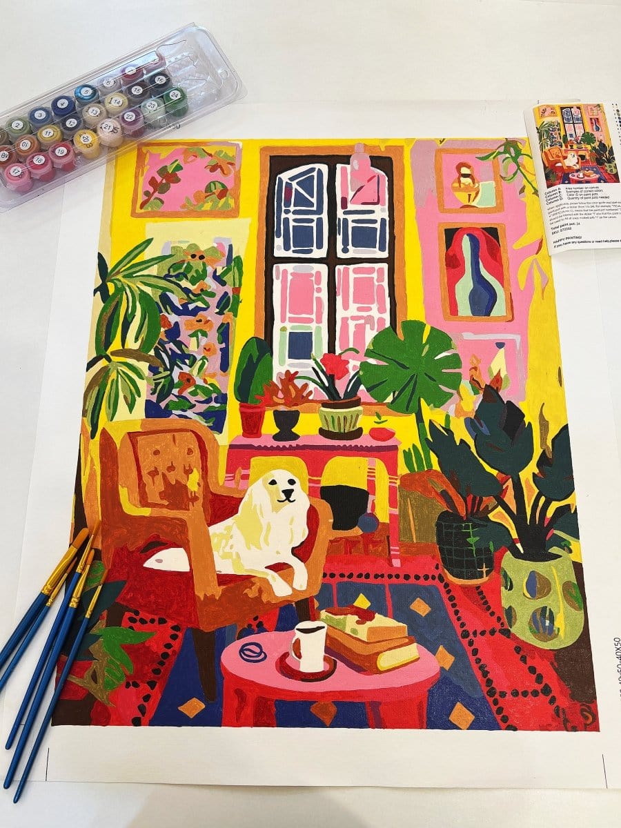'Lounge Pup' Art Print | Paint by Numbers Kit - Step into Vibrant Living, Revel in Canine Calm, The Ultimate Gift for Dog Lovers and Art Enthusiasts Alike! - ArtVibe Paint by Numbers