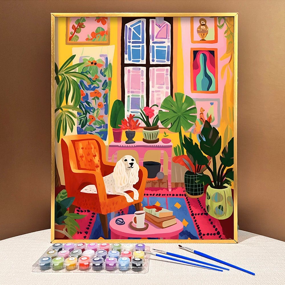 'Lounge Pup' Paint by Numbers Kit - Step into Vibrant Living, Revel in Canine Calm, The Ultimate Gift for Dog Lovers and Art Enthusiasts Alike! - ArtVibe Paint by Numbers