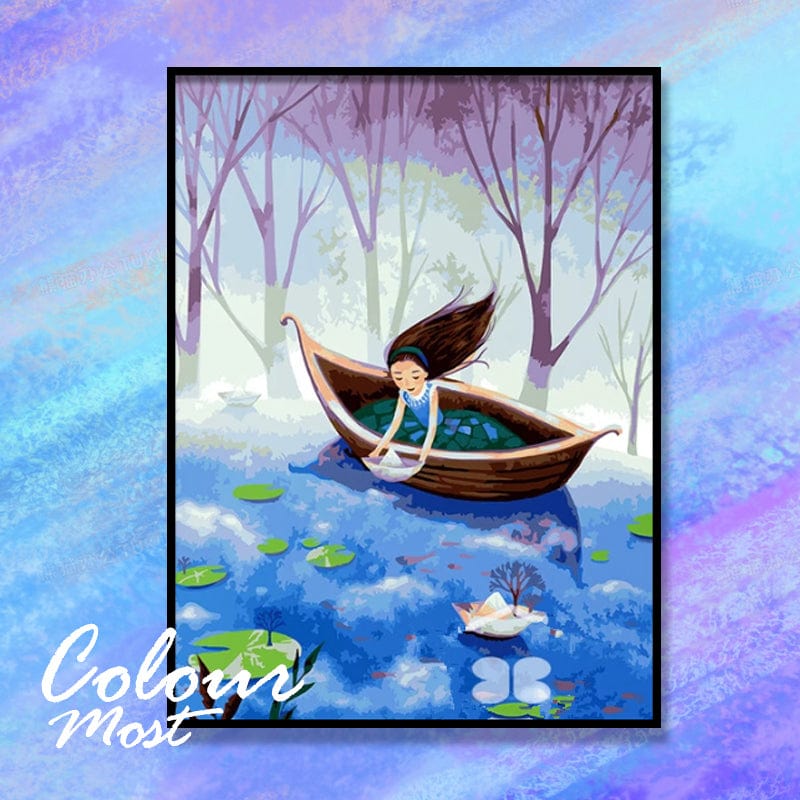 DIY Painting By Numbers -Girl On A Canoe (16"x20" / 40x50cm)