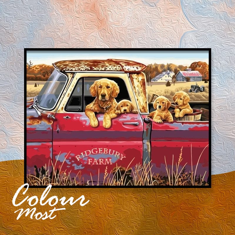 DIY Painting By Numbers -Dogs In A Car (16"x20" / 40x50cm)